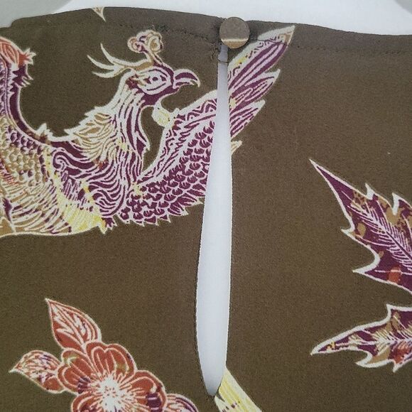 Large womens green fall theme sleeveless blouse BoHo flowy - Picture 6 of 10